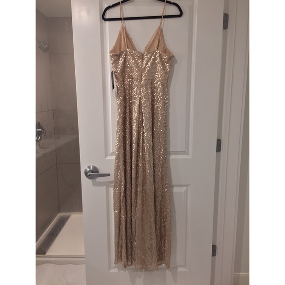 Formal Long Blush Sequin V-Neck Dress - Picture 6 of 7
